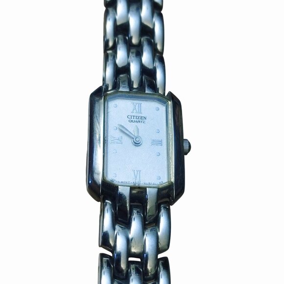 Citizen Silver Tone Quartz Watch Vintage Rectangular Face Roman Numerals Metal main image 11